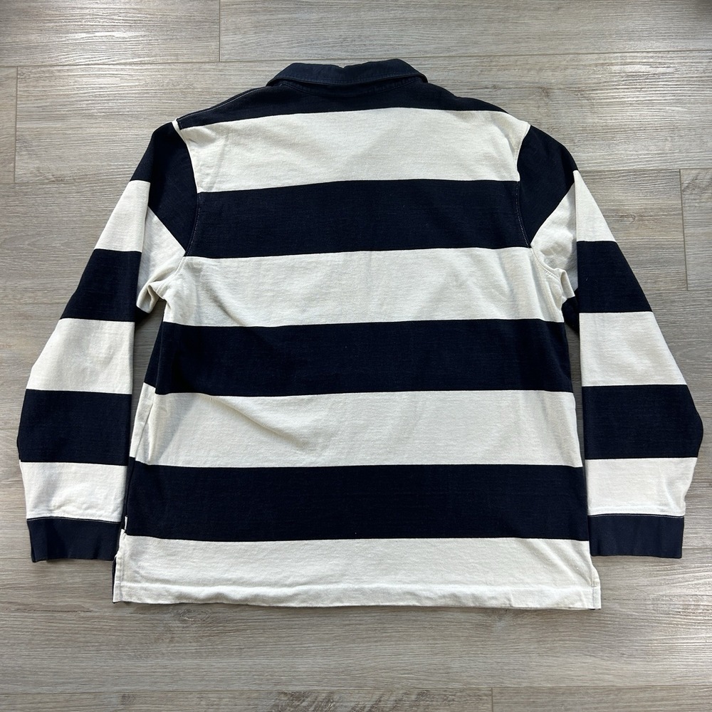 The North Face Rugby Polo Mens XXL Navy Ivory Striped Long Sleeve Cotton Shirt - Picture 5 of 12